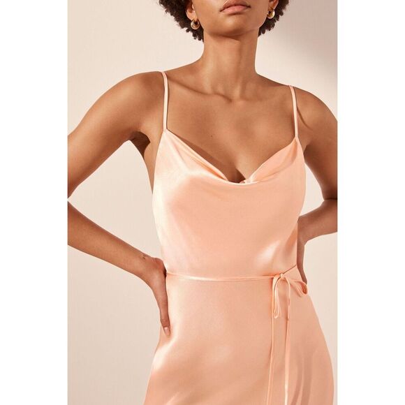Shona Joy La Lune Womens Bias Cowl Drape Satin Midi Dress Peach Size US 6 - Picture 5 of 12